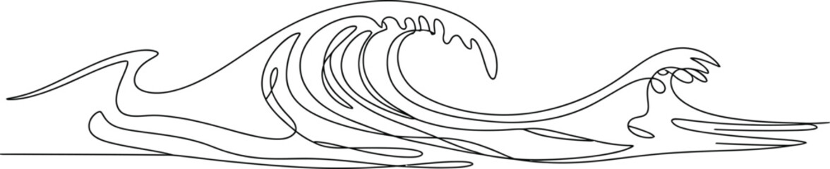 Stylized line art illustration of a crashing ocean wave © NASRIN