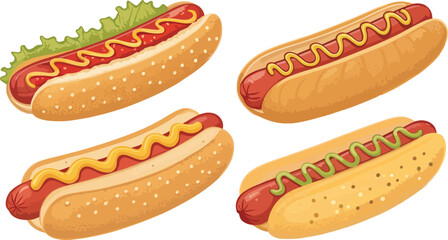 Hot dog vector design, Hot icon design, Set of Hot dog illustration vector design