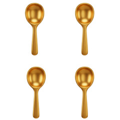 Four golden spoons arranged in a grid on a white background
