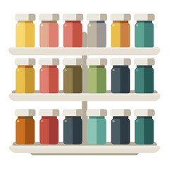Flat design spice rack with multiple jars Vector.