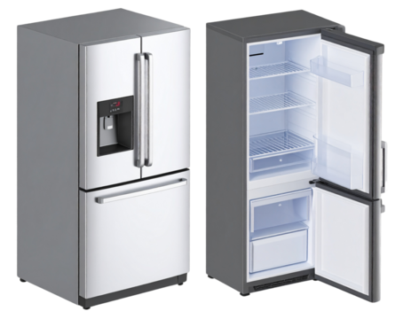 3D Isometric Double-Door Fridge with Digital Display and Freezer Section, transparent background png