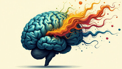 A Vibrant Human Brain Overflowing with Creativity and Imagination