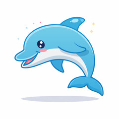 Obraz premium Cute Cartoon Dolphin Illustration with Sparkling Elements, Perfect for Children Designs