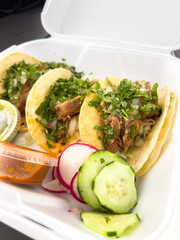 Tacos and Sliced Veggies in To-Go Container