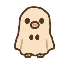 Cute pig dressed as ghost for Halloween
