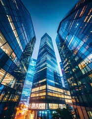 Modern skyscrapers at night