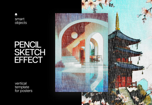 Pencil Sketch Poster Photo Effect Mockup