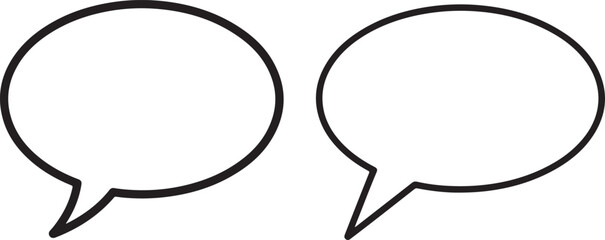 Two speech bubbles, communication concept, white background, black lines, vector illustration