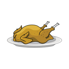 roasted chicken on a plate cartoon design.
