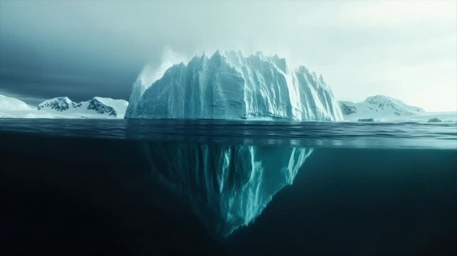 Massive iceberg, both above and below the water.  Hidden majority submerged