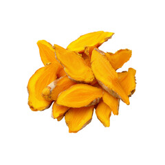 Naklejka premium Sliced Turmeric Root Close-up, Vibrant Yellow Spice