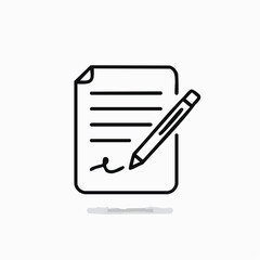 Simple line icon of a signed document. A pen adds a signature to a contract or agreement paper. Business and legal concept vector illustration.