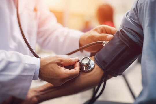 Doctor measuring a patient's blood pressure to check for hypertension
