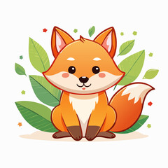 Obraz premium Adorable cartoon fox illustration with a backdrop of leaves creating a whimsical design