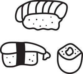 sushi rolls doodled icons vectors