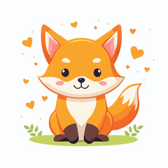 Obraz premium Adorable Cartoon Fox Surrounded by Hearts and Glittering Stars in a Whimsical Design