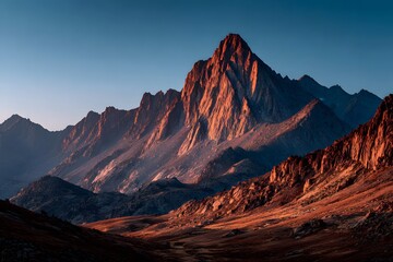 Naklejka premium alpenglow fills peaks with warm hush evoking calm awe and gentle reverence