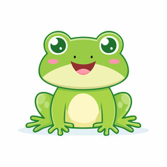 Obraz premium Cute green cartoon frog illustration with large eyes and a cheerful expression