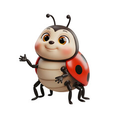 Adorable cartoon ladybug character waving hello with a friendly smile, perfect for children's content and educational materials.