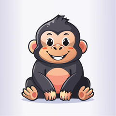 Adorable cartoon gorilla character sitting down with a happy and friendly expression