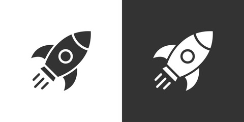 Spaceship or rocket icon. Simple spaceship design on balck and white background. Innovation concept. Vector