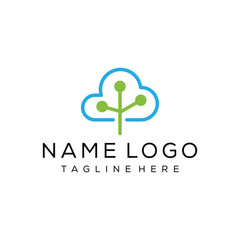 cloud tree technology logo design