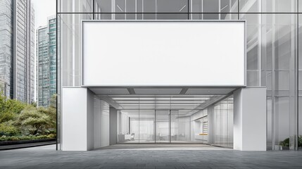 Obraz premium Blank Billboard Mockup on Modern Building Facade for Advertising, Marketing, and Promotional Campaigns