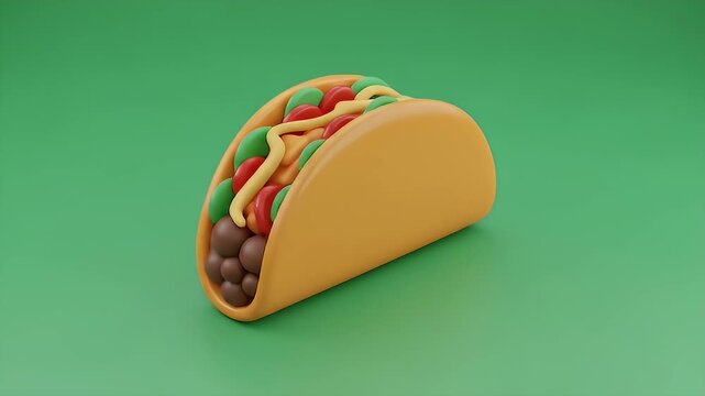 Colorful taco with filling rotating and shifting