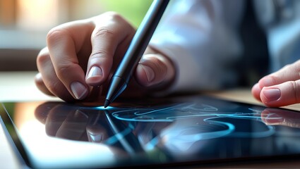 Hand Using Digital Stylus on Tablet for Creative Design
