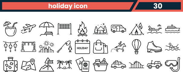 Vector art of holiday and travel icons isolated on white background