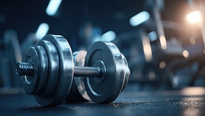 Fototapeta premium Close-up of metal dumbbells in a gym