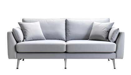 Fototapeta premium Contemporary Grey Sofa with Wide Armrests and Chrome Legs, Front View