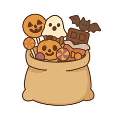 Halloween candy bag with lollipops and chocolates