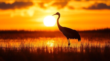 Beautiful sandhill crane silhouette at sunset  © Huzaifa