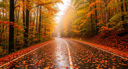 road in autumn forest