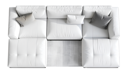 Top-Down 3D View of White Sofa Arrangement with L-Shaped Layout, Transparent png
