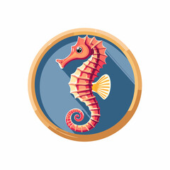 Fototapeta premium Colorful Seahorse Illustration in Circular Frame Depicting Aquatic Marine Life
