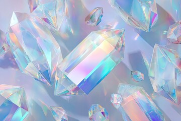 A profusion of iridescent crystals,  pale pastel hues