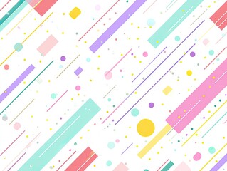 Abstract background with diagonal lines, shapes, and confetti
