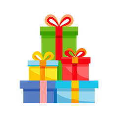 Fototapeta premium A Stack Of A Colorfull Wrapped Gift Boxes With Bows 