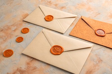 Envelopes with Orange Wax Seals on Textured