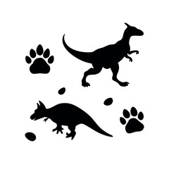 bold black silhouette of a dinosaur footprint on a white background