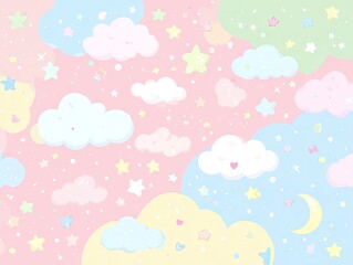 Pastel cloud and star pattern