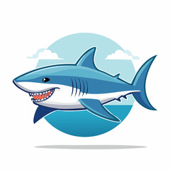 Obraz premium Cartoon Shark Character Illustration with Happy Expression and Aquatic Scene Background