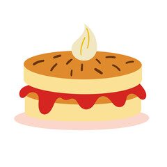 Dessert sandwich with red filling and whipped cream on top  