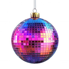Fototapeta premium 3d icon Shiny multicolored for ball Winter christmas ornament hanging, Nativity isolated on transparent perfect festive disco background, designs