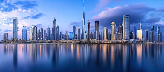 Dubai Skyline Reflection: A Majestic Urban Panorama at Dawn