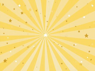 Golden stars confetti on a sunburst background