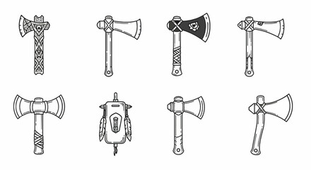 Obraz premium Tomahawk Icon Set 6 Black & White Vector Styles