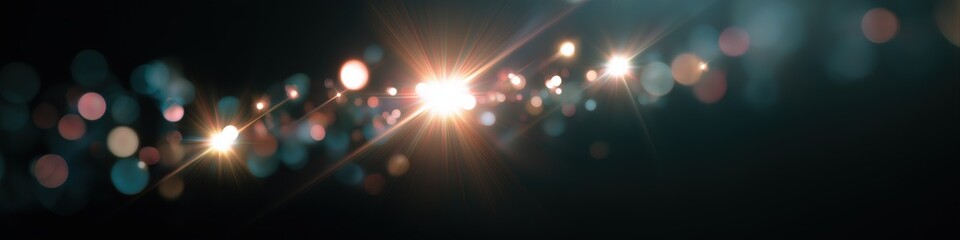 Obraz premium Abstract light bokeh with bright flare on dark background